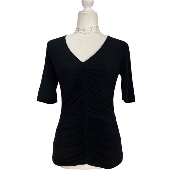 Burberry V-Neck Ruched Front Short Sleeve Top Black - Picture 1 of 7